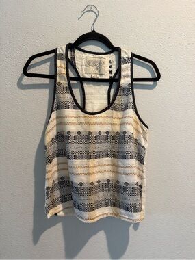 Women’s Striped Pattern Racerback Tank Top - Cream & Black - Ace and Jig